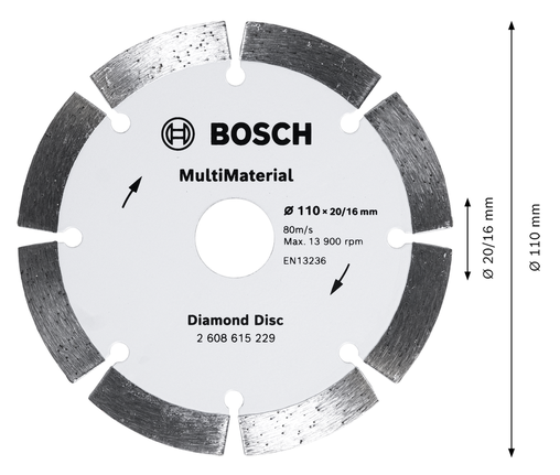 Disco de diamante Bosch MultiMaterial 110 mm para corte.